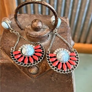 Chic Silver and Red Dangle Earrings